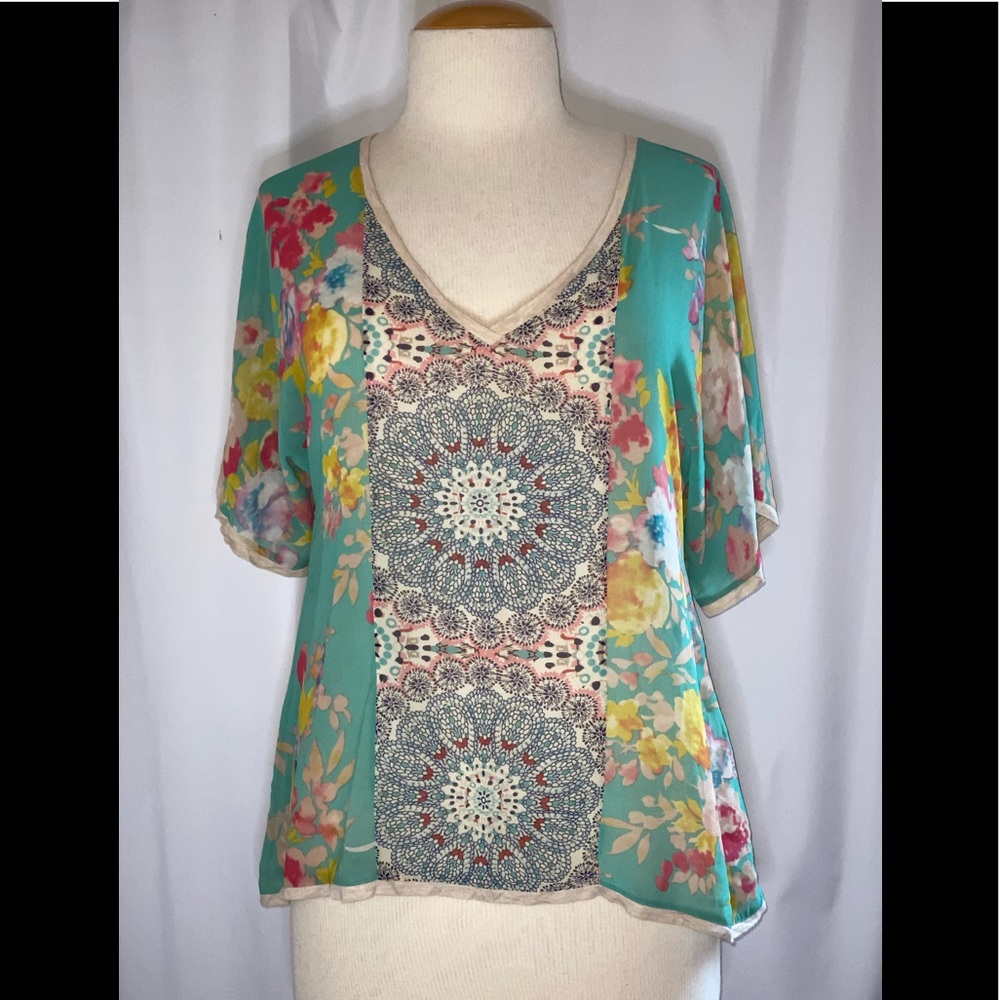 Brocade  XL floral short sleeve Boho top